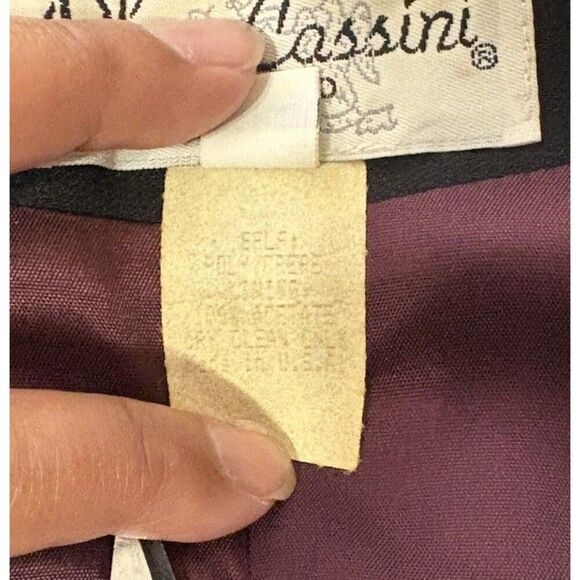 Vintage Oleg Cassini Studio Black Dress Coat Size 12 Purple Lining Made in USA - Picture 7 of 7